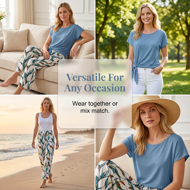 Gluschwein - Women's Side-Tie Top & Patterned Pants Set