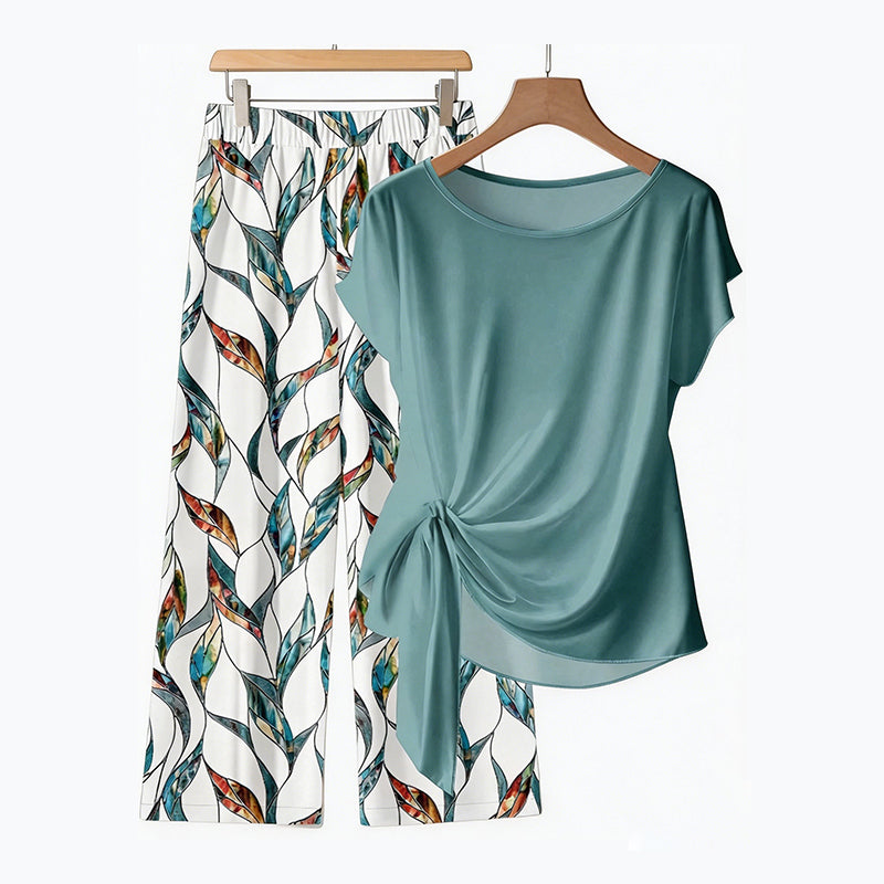 Gluschwein - Women's Side-Tie Top & Patterned Pants Set