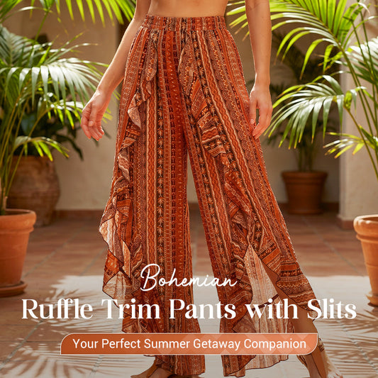 Gluschwein - Bohemian Ruffle Trim Pants with Slits