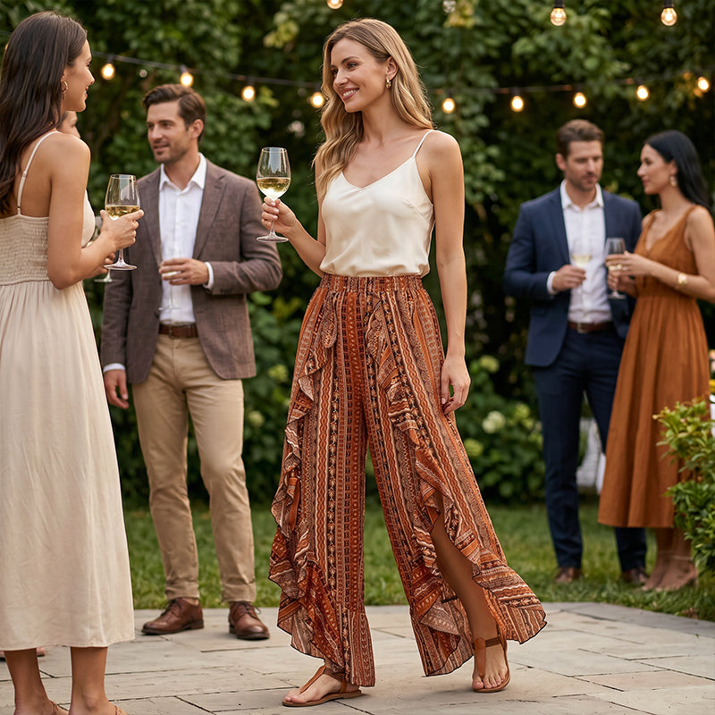 Gluschwein - Bohemian Ruffle Trim Pants with Slits