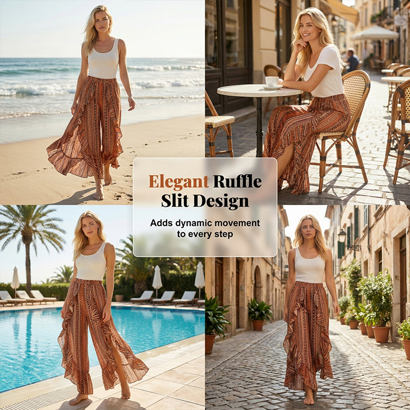 Gluschwein - Bohemian Ruffle Trim Pants with Slits