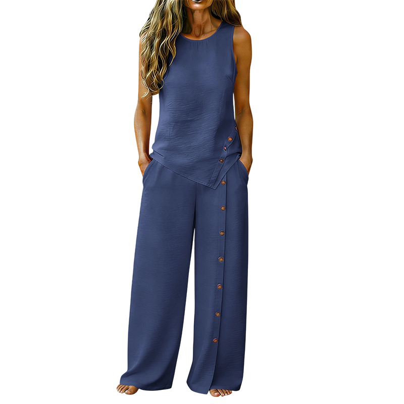 👕 NUR FÜR BEGRENZTE ZEIT: 55 % RABATT! ✨ 2-teiliges Set für Damen – ärmelloses Oberteil, Hose mit weitem Bein, 8 Farben 🌿