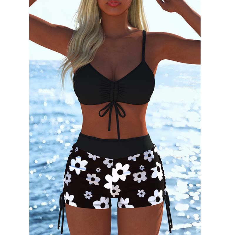 📢📢Letzter Tag 60% Rabatt!! ⏰👙Damen Bikini Set – Kordel-Top & Boyshorts, Verschiedene Designs🩱 Für Strand & Pool