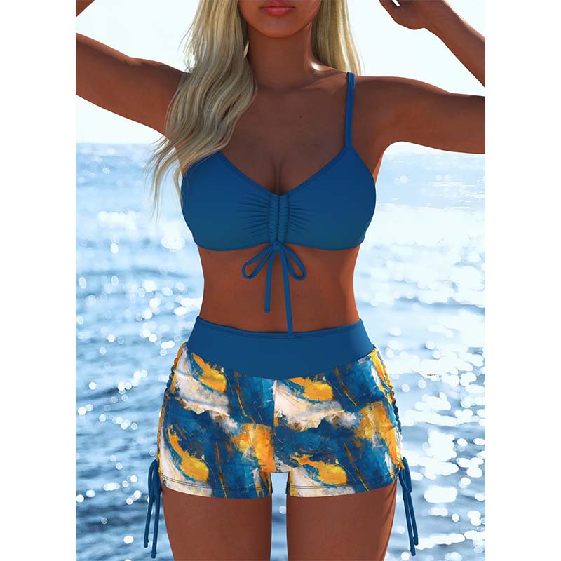 📢📢Letzter Tag 60% Rabatt!! ⏰👙Damen Bikini Set – Kordel-Top & Boyshorts, Verschiedene Designs🩱 Für Strand & Pool