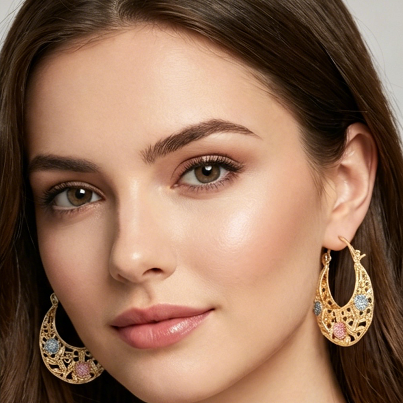 🌙 LIMITIERTES ANGEBOT 50% RABATT! ✨ Halbmond-Creolen mit Blumen – Filigran, Vergoldet, Emaille 🌸