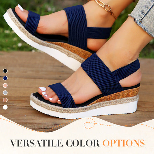 Gluschwein - Damen-Sandalen mit gewebtem Gummiband und dicker Sohle und schrägem Absatz