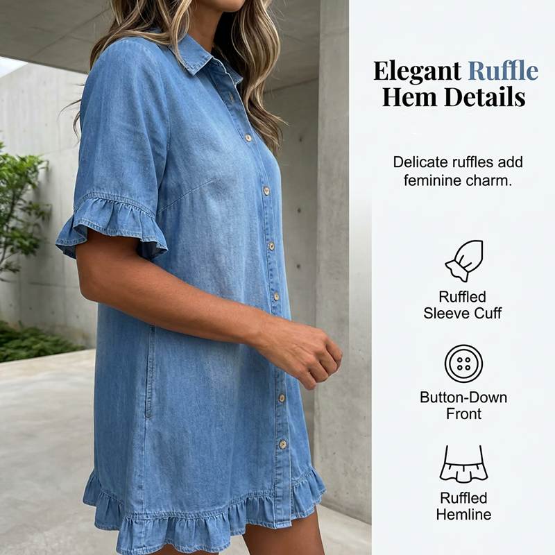 👗Locker sitzendes Jeanskleid mit Rüschen