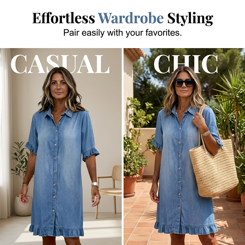 👗Locker sitzendes Jeanskleid mit Rüschen