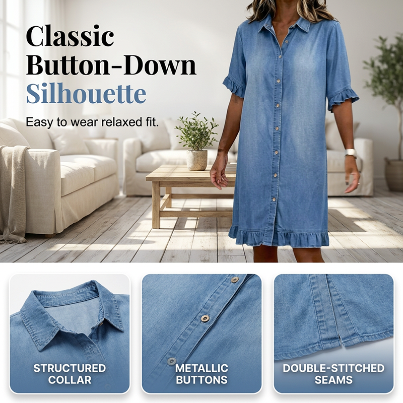 👗Locker sitzendes Jeanskleid mit Rüschen