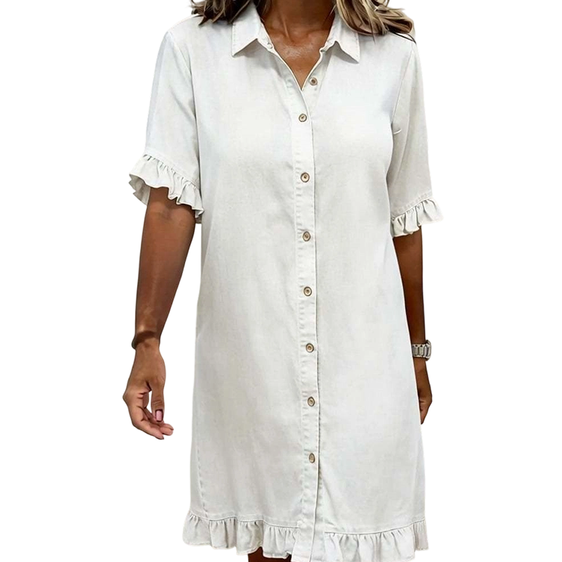 👗Locker sitzendes Jeanskleid mit Rüschen