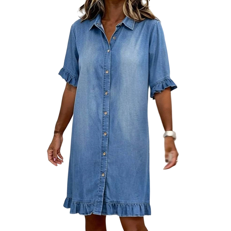 👗Locker sitzendes Jeanskleid mit Rüschen