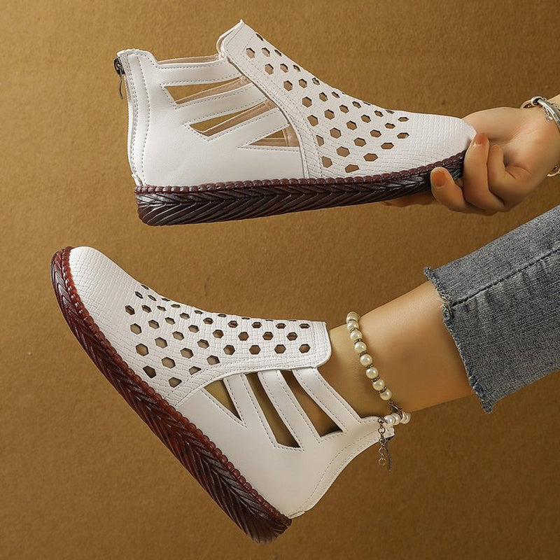 Damens Sommerschuhe – Atmungsaktive, ausgeschnittene flache Schuhe