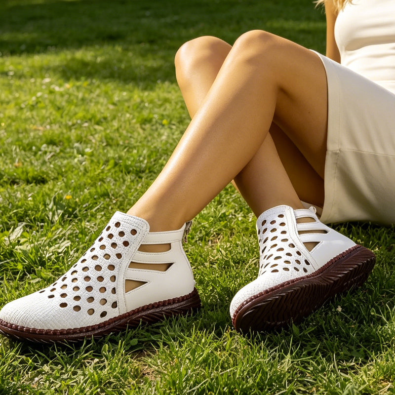 Damens Sommerschuhe – Atmungsaktive, ausgeschnittene flache Schuhe