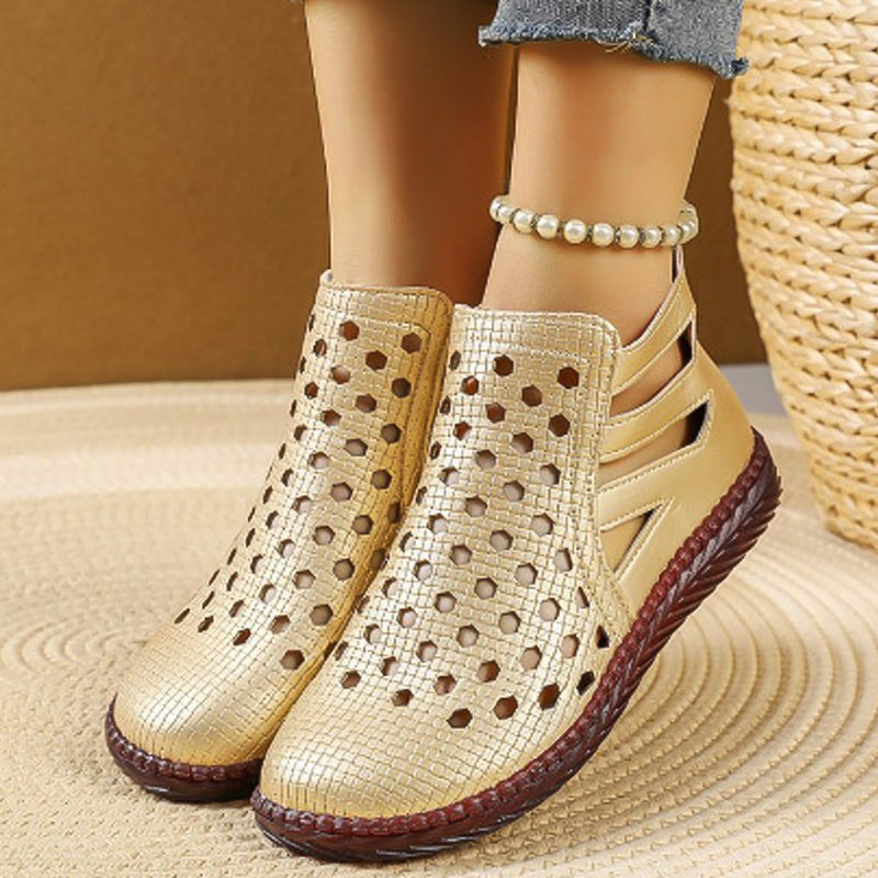Damens Sommerschuhe – Atmungsaktive, ausgeschnittene flache Schuhe