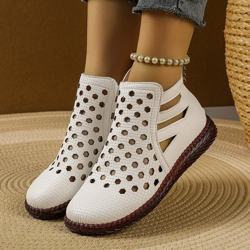Damens Sommerschuhe – Atmungsaktive, ausgeschnittene flache Schuhe