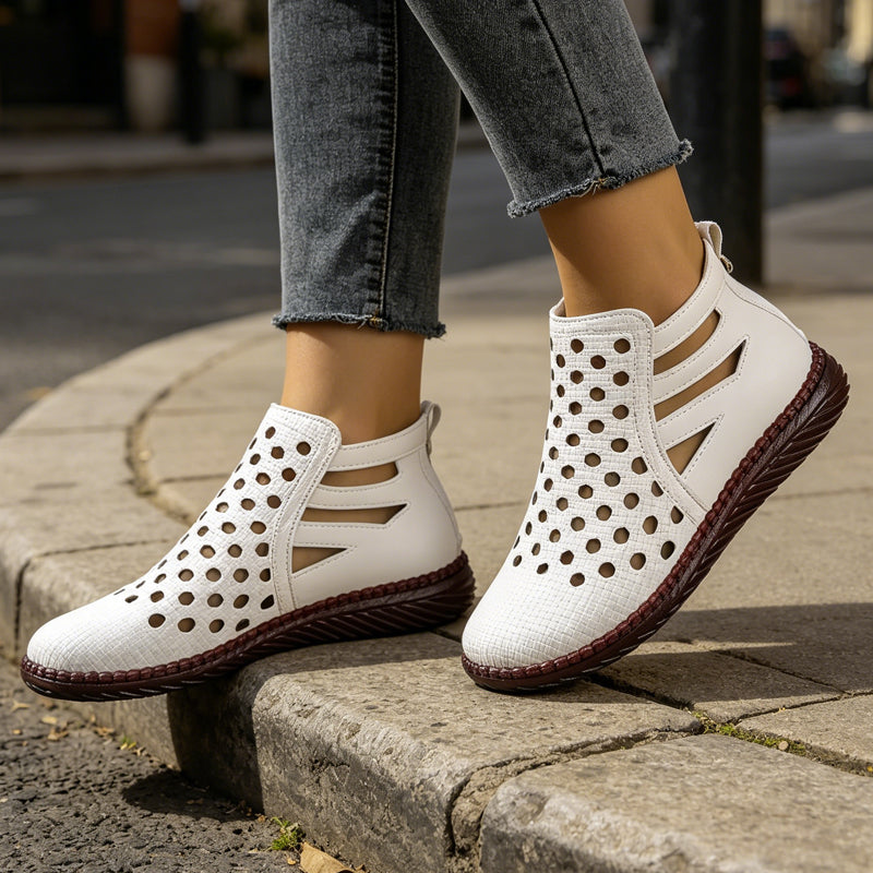Damens Sommerschuhe – Atmungsaktive, ausgeschnittene flache Schuhe