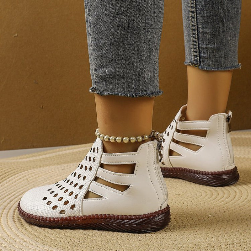 Damens Sommerschuhe – Atmungsaktive, ausgeschnittene flache Schuhe