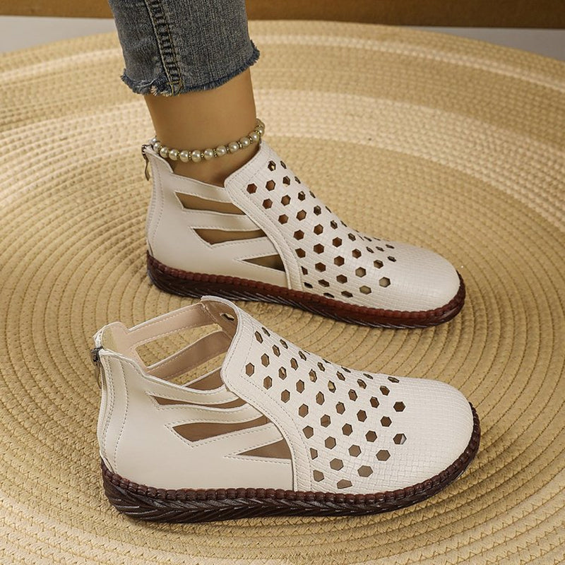 Damens Sommerschuhe – Atmungsaktive, ausgeschnittene flache Schuhe