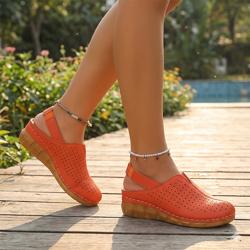 Women's Casual Perforated Wedge Slingback Sandals