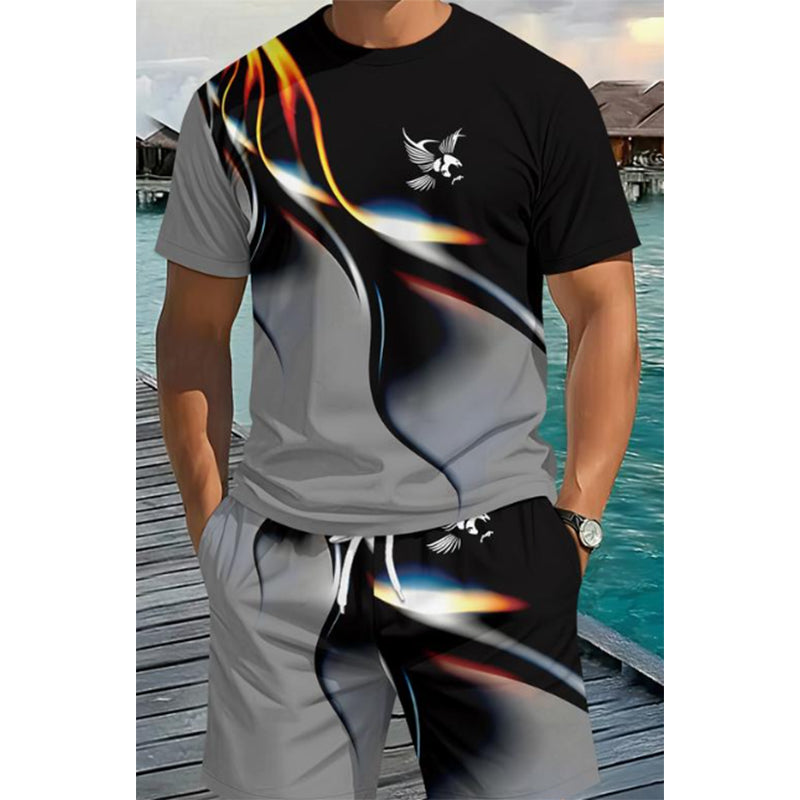 🔥Herren Sport & Freizeit Set: T-Shirt & Shorts mit abstraktem Print – Schnelltrocknend & bequem für Sommer🛍️