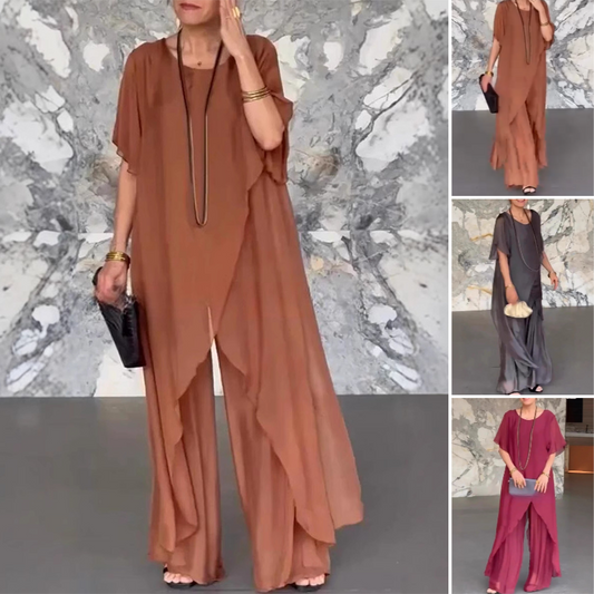 Gluschwein - Damen-Set aus asymmetrischem Oberteil und lockerer Hose