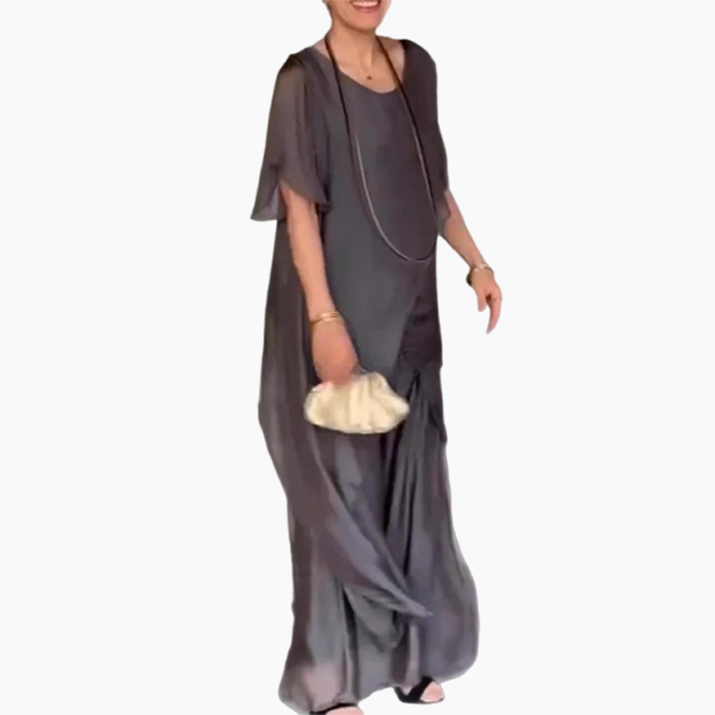 Damen-Set aus asymmetrischem Oberteil und lockerer Hose