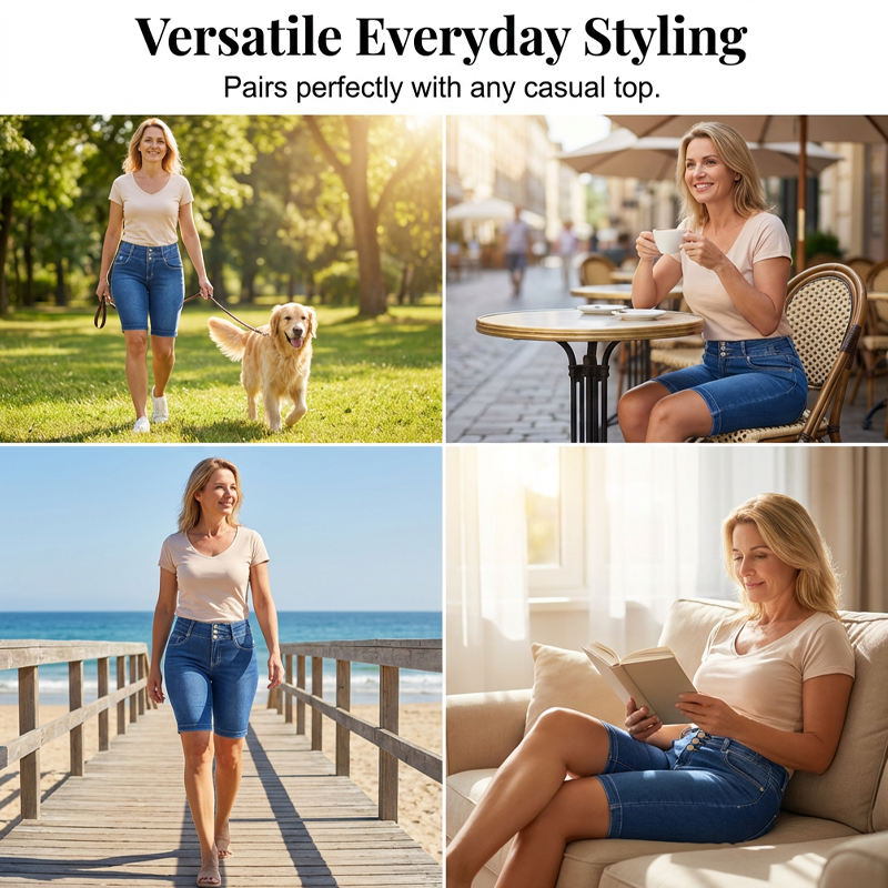 Women's High-Waist Stretch Denim Shorts