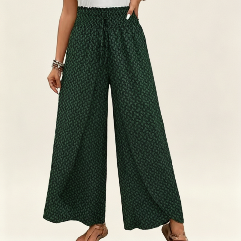 Women's Smocked Waist Wide-Leg Pants with Slit