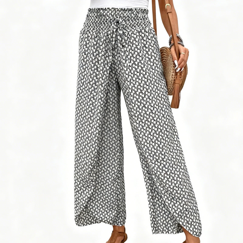Women's Smocked Waist Wide-Leg Pants with Slit