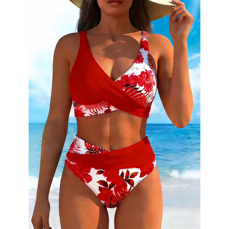 ✨ Hochtailliertes Blumen-Bikini-Set mit Wickel-Bikinitop | Strand- & Pooloutfit, figurbetonend
