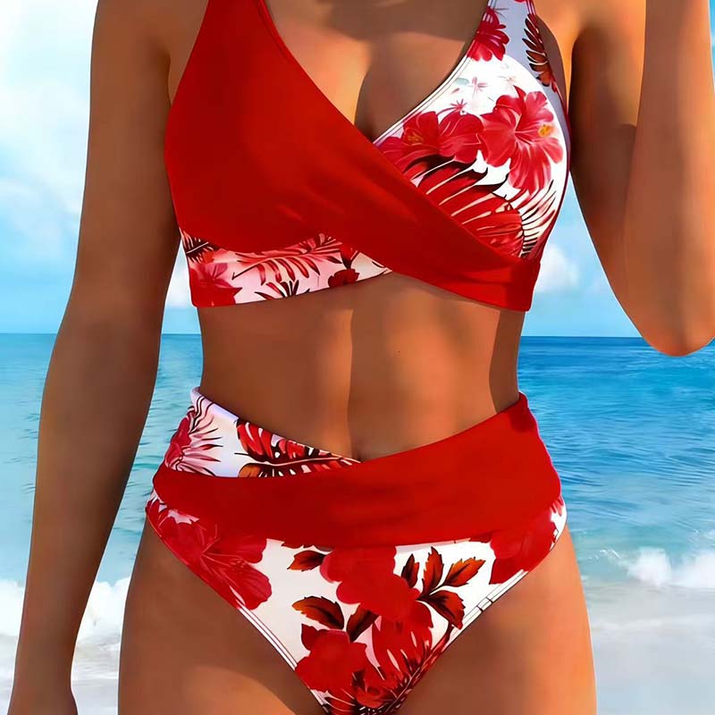✨ Hochtailliertes Blumen-Bikini-Set mit Wickel-Bikinitop | Strand- & Pooloutfit, figurbetonend