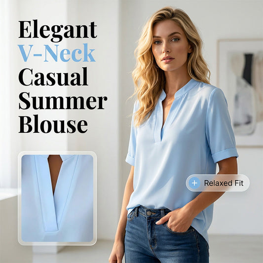 Women's Summer V-Neck Short Sleeve Blouse