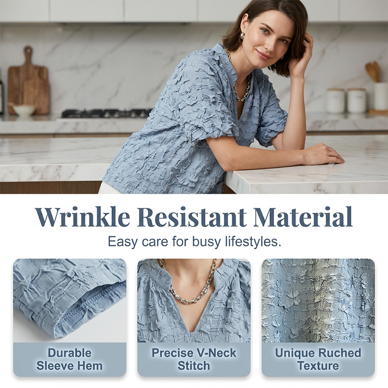 Lässiges Damen-Top in Crinkle-Optik mit V-Ausschnitt
