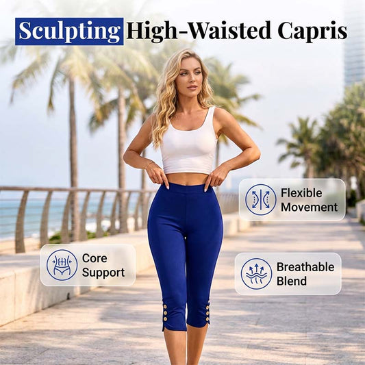 👖 Letzter Tag 50 % RABATT! ✨ Figurformende Stretch-Caprihose – hohe Taille, 4-Wege-Stretch, elegante Details 🌼