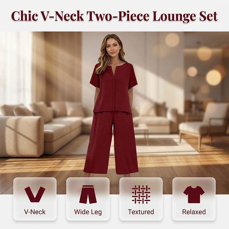 Set aus kurzärmeligem Oberteil und Hose mit weitem Bein für Damen