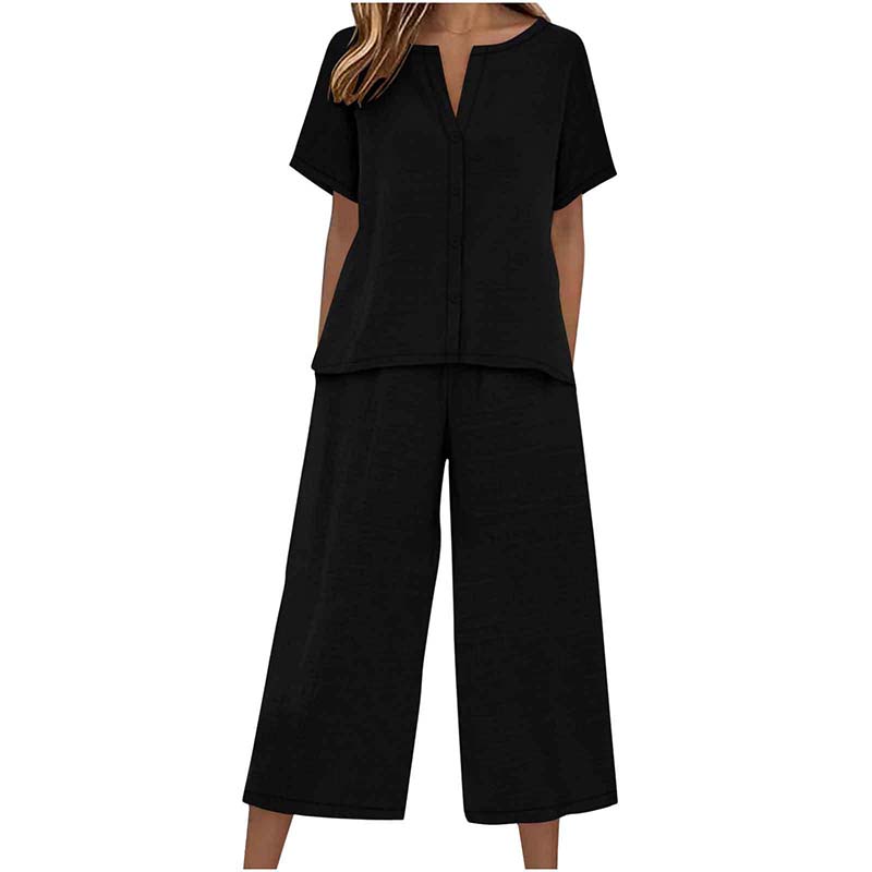 Set aus kurzärmeligem Oberteil und Hose mit weitem Bein für Damen
