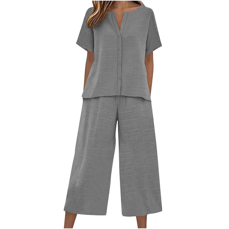 Set aus kurzärmeligem Oberteil und Hose mit weitem Bein für Damen
