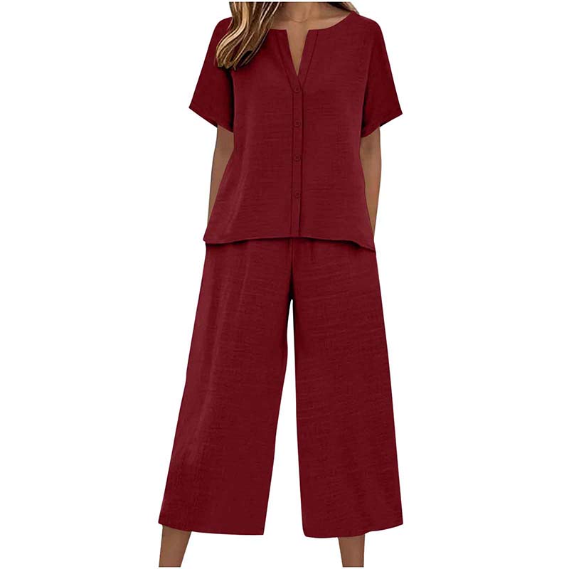 Set aus kurzärmeligem Oberteil und Hose mit weitem Bein für Damen