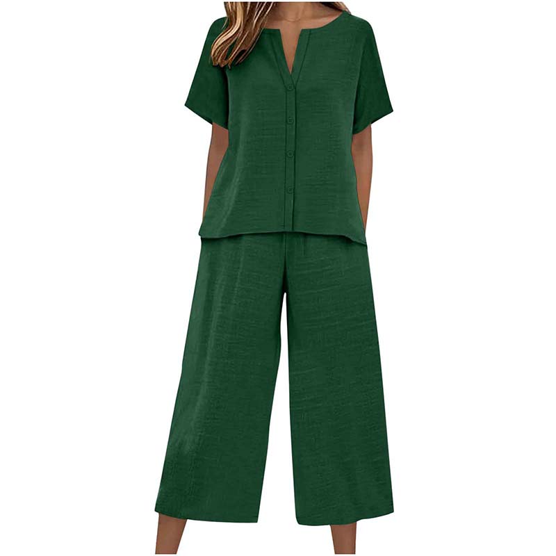 Set aus kurzärmeligem Oberteil und Hose mit weitem Bein für Damen