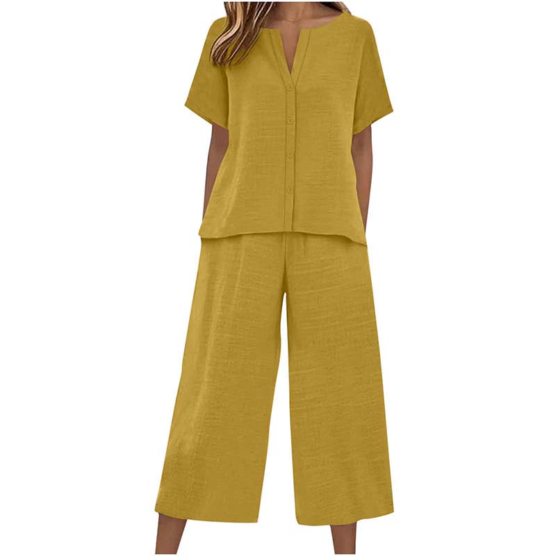 Set aus kurzärmeligem Oberteil und Hose mit weitem Bein für Damen