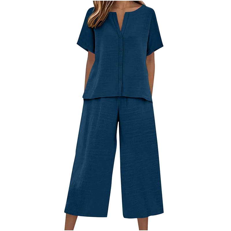 Set aus kurzärmeligem Oberteil und Hose mit weitem Bein für Damen