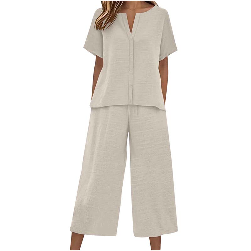 Set aus kurzärmeligem Oberteil und Hose mit weitem Bein für Damen