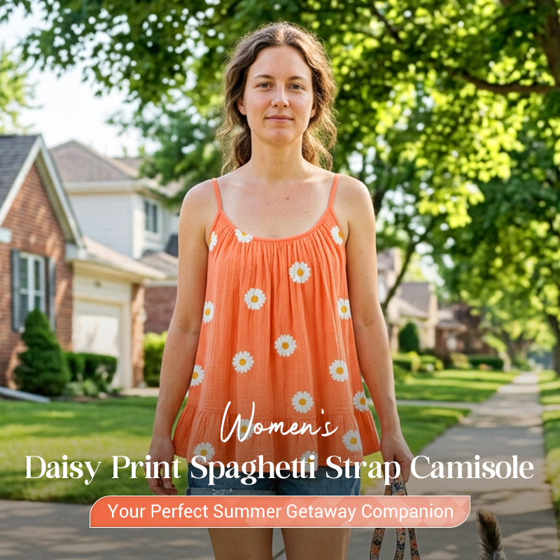 🌼 Leichtes Damen-Camitop mit Gänseblümchen-Druck & Spaghettiträgern – luftig für Sommer & Alltag ☀️