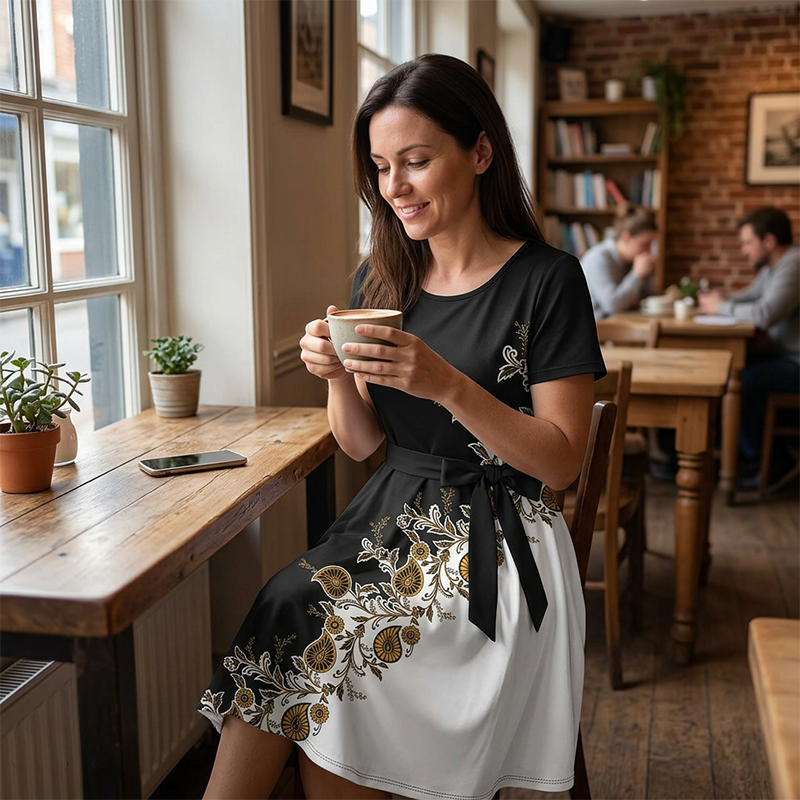 🔥 A-Linien-Kleid für Damen mit Blumenmuster