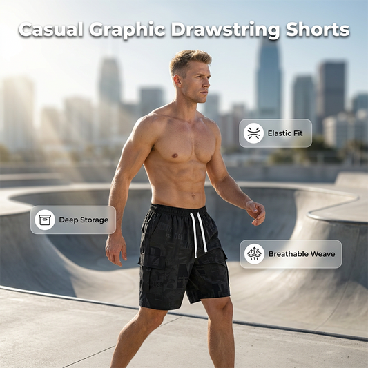 🔥🩳 50% RABATT! Men's Casual Graphic Print Drawstring Shorts – auffälliges Design, perfekte Passform. ✨💪