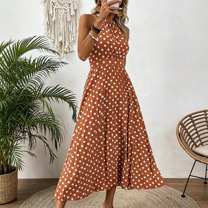 Gluschwein - 📢Mid-Season Sale: −50% nur für kurze Zeit⏰👗 Damen-Kleid mit Polka-Dot-Muster & Halsterneck – luftig, feminin & vielseitig für Sommer, Strand & Urlaub 🌸☀️