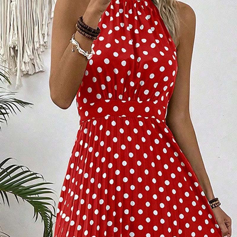 Gluschwein - 📢Mid-Season Sale: −50% nur für kurze Zeit⏰👗 Damen-Kleid mit Polka-Dot-Muster & Halsterneck – luftig, feminin & vielseitig für Sommer, Strand & Urlaub 🌸☀️