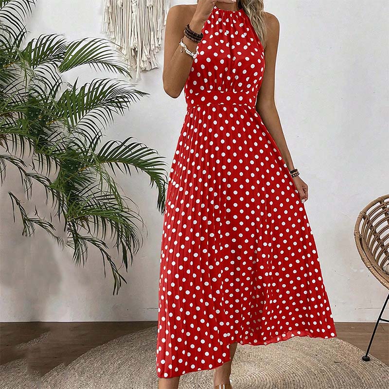 Gluschwein - 📢Mid-Season Sale: −50% nur für kurze Zeit⏰👗 Damen-Kleid mit Polka-Dot-Muster & Halsterneck – luftig, feminin & vielseitig für Sommer, Strand & Urlaub 🌸☀️
