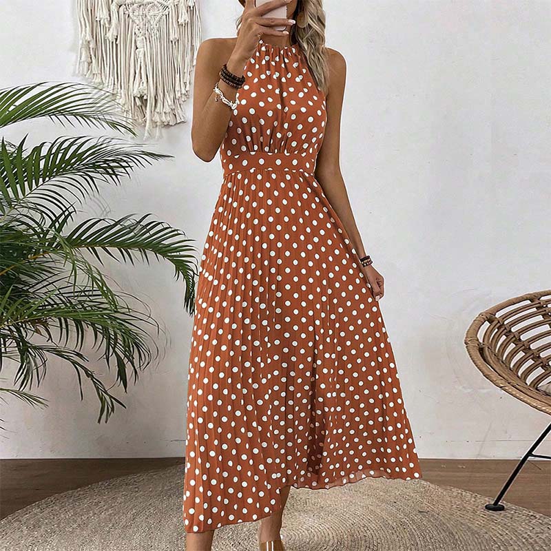 Gluschwein - 📢Mid-Season Sale: −50% nur für kurze Zeit⏰👗 Damen-Kleid mit Polka-Dot-Muster & Halsterneck – luftig, feminin & vielseitig für Sommer, Strand & Urlaub 🌸☀️