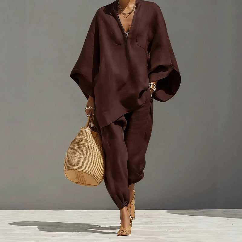 📢Mid-Season Sale: −50% nur für kurze Zeit⏰2-teiliges Sommer-Set für Damen – weite Hose mit Oversize-Oberteil & Fledermausärmeln, luftig & bequem 🌸☀️